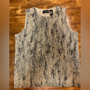 Claiborne Snake Print Sleeveless Silk Tank Top in Olive, Black, and Cream